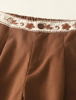 Women's Chinos Pants Trousers Vacation Vintage Fashion Full Length High Waist Floral Drawstring Embroidered Pocket Comfort Outdoor Stretchy Vacation Street Daily White Yellow Navy Blue Coffee Summer