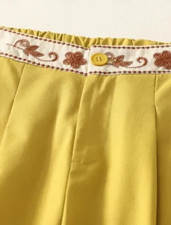 Women's Chinos Pants Trousers Vacation Vintage Fashion Full Length High Waist Floral Drawstring Embroidered Pocket Comfort Outdoor Stretchy Vacation Street Daily White Yellow Navy Blue Coffee Summer