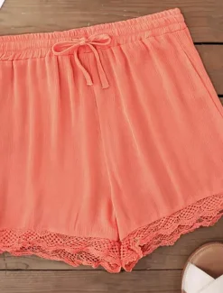 Women's Chinos Shorts Basic Casual Short High Waist Plain Elastic Drawstring Design High Cut Breathability Soft Micro-elastic Casual Daily Weekend Wine Lake Blue Black White Summer Spring Regular Fit