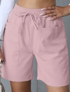 Women's Chinos Shorts Basic Casual Short High Waist Plain Pocket Elastic Waistband Comfy Soft Comfortable Stretchy Outdoor Street Apricot White Pink Blue Summer Spring Regular Fit