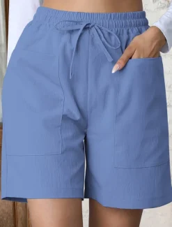 Women's Chinos Shorts Basic Casual Short High Waist Plain Pocket Elastic Waistband Comfy Soft Comfortable Stretchy Outdoor Street Apricot White Pink Blue Summer Spring Regular Fit