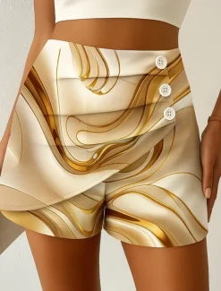 Women's Chinos Shorts Elegant Vacation Vintage Short High Waist Graphic Abstract Layered Micro-elastic Outdoor Street Daily Golden Black Blue Summer Spring