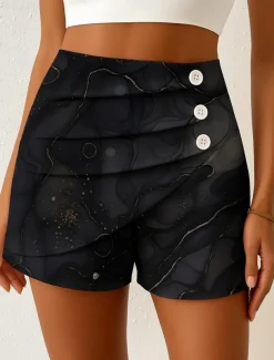 Women's Chinos Shorts Elegant Vacation Vintage Short High Waist Graphic Abstract Layered Micro-elastic Outdoor Street Daily Golden Black Blue Summer Spring