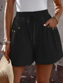 Women's Chinos Shorts Fashion Streetwear Basic Short High Waist Plain Pocket Elastic Waistband Comfy Soft Comfortable Micro-elastic Outdoor Vacation Street Navy Black White Summer Spring Regular Fit