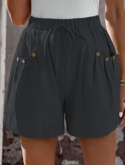 Women's Chinos Shorts Fashion Streetwear Basic Short High Waist Plain Pocket Elastic Waistband Comfy Soft Comfortable Micro-elastic Outdoor Vacation Street Navy Black White Summer Spring Regular Fit