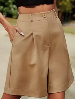 Women's Chinos Shorts Fashion Streetwear Short High Waist Plain Pocket Elastic Waistband Comfy Soft Comfortable Micro-elastic Outdoor Street Black Fuchsia Khaki Gray Summer Regular Fit
