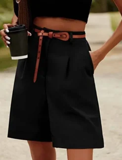 Women's Chinos Shorts Fashion Streetwear Short High Waist Plain Pocket Elastic Waistband Comfy Soft Comfortable Micro-elastic Outdoor Street Black Fuchsia Khaki Gray Summer Regular Fit