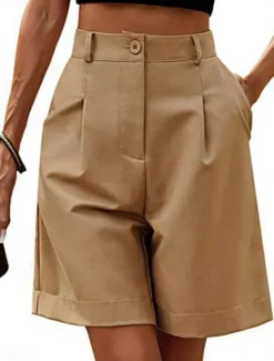 Women's Chinos Shorts Fashion Streetwear Short High Waist Plain Pocket Elastic Waistband Comfy Soft Comfortable Micro-elastic Outdoor Street Black Fuchsia Khaki Gray Summer Regular Fit