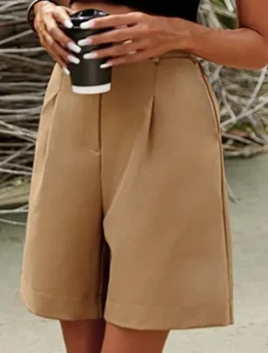 Women's Chinos Shorts Fashion Streetwear Short High Waist Plain Pocket Elastic Waistband Comfy Soft Comfortable Micro-elastic Outdoor Street Black Fuchsia Khaki Gray Summer Regular Fit