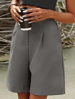 Women's Chinos Shorts Fashion Streetwear Short High Waist Plain Pocket Elastic Waistband Comfy Soft Comfortable Micro-elastic Outdoor Street Black Fuchsia Khaki Gray Summer Regular Fit