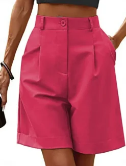 Women's Chinos Shorts Fashion Streetwear Short High Waist Plain Pocket Elastic Waistband Comfy Soft Comfortable Micro-elastic Outdoor Street Black Fuchsia Khaki Gray Summer Regular Fit