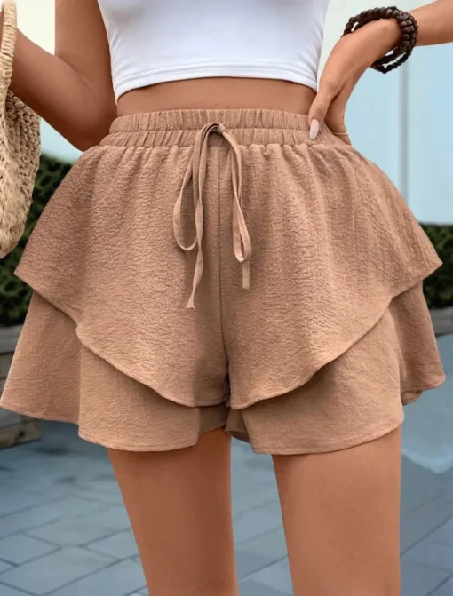 Women's Chinos Shorts Fashion Streetwear Short High Waist Plain Ruffle Elastic Waistband Comfy Soft Comfortable Micro-elastic Outdoor Street Coffee Summer Regular Fit