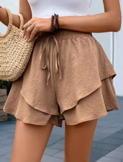 Women's Chinos Shorts Fashion Streetwear Short High Waist Plain Ruffle Elastic Waistband Comfy Soft Comfortable Micro-elastic Outdoor Street Coffee Summer Regular Fit
