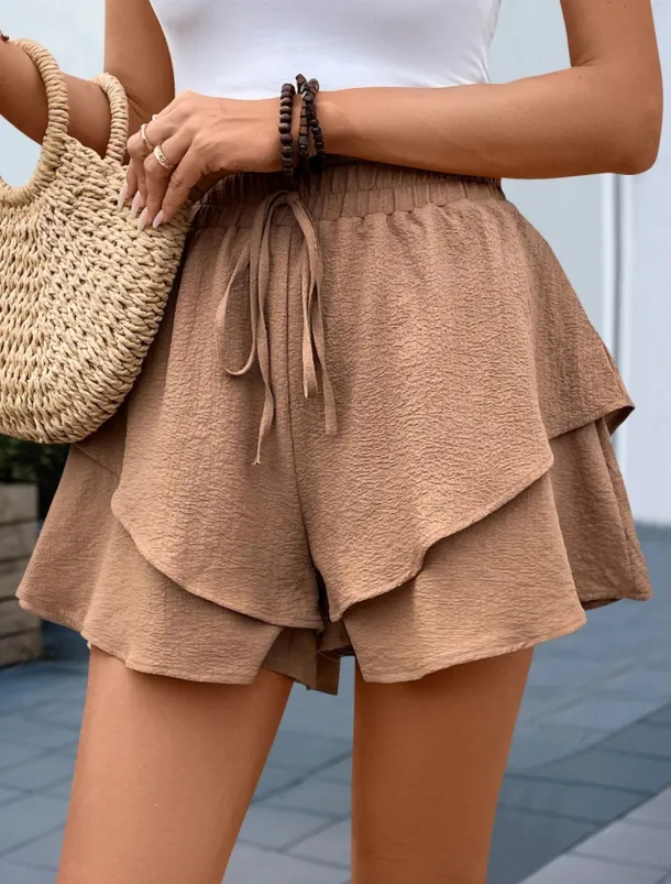Women's Chinos Shorts Fashion Streetwear Short High Waist Plain Ruffle Elastic Waistband Comfy Soft Comfortable Micro-elastic Outdoor Street Coffee Summer Regular Fit