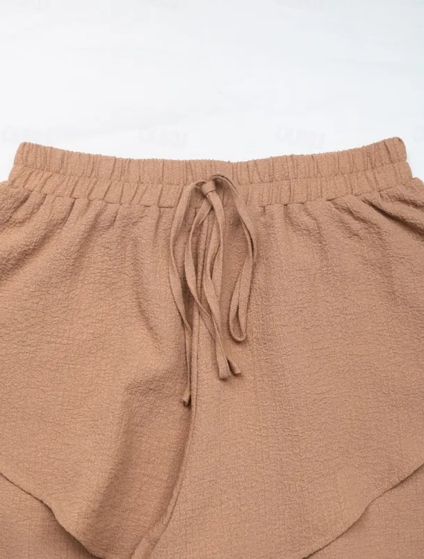 Women's Chinos Shorts Fashion Streetwear Short High Waist Plain Ruffle Elastic Waistband Comfy Soft Comfortable Micro-elastic Outdoor Street Coffee Summer Regular Fit