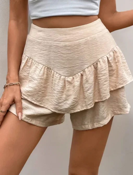 Women's Chinos Shorts Fashion Streetwear Short High Waist Plain Ruffle Comfy Soft Comfortable Micro-elastic Outdoor Street Khaki Summer Regular Fit