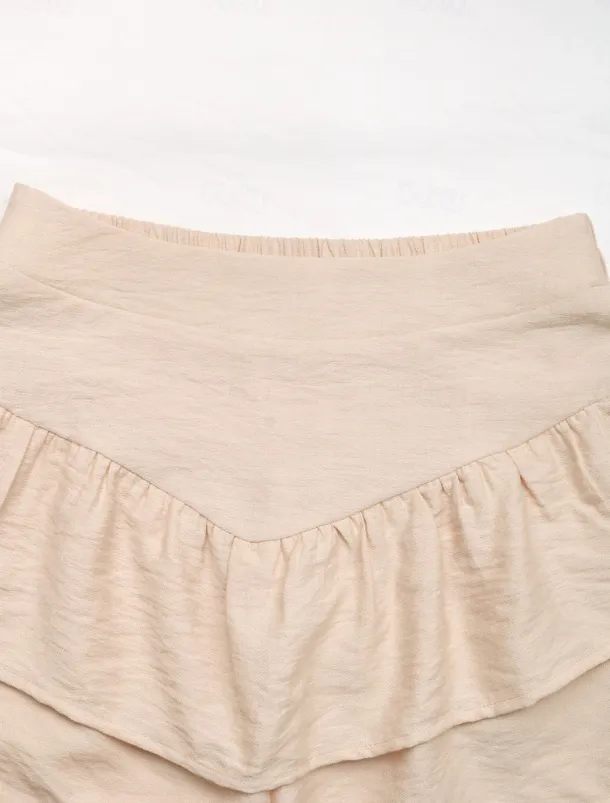 Women's Chinos Shorts Fashion Streetwear Short High Waist Plain Ruffle Comfy Soft Comfortable Micro-elastic Outdoor Street Khaki Summer Regular Fit
