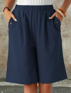 Women's Chinos Shorts Fashion Streetwear Basic Knee Length High Waist Plain Pocket Elastic Waistband Comfy Soft Comfortable Micro-elastic Outdoor Street Dark-Gray Navy Black White Summer Spring Loose