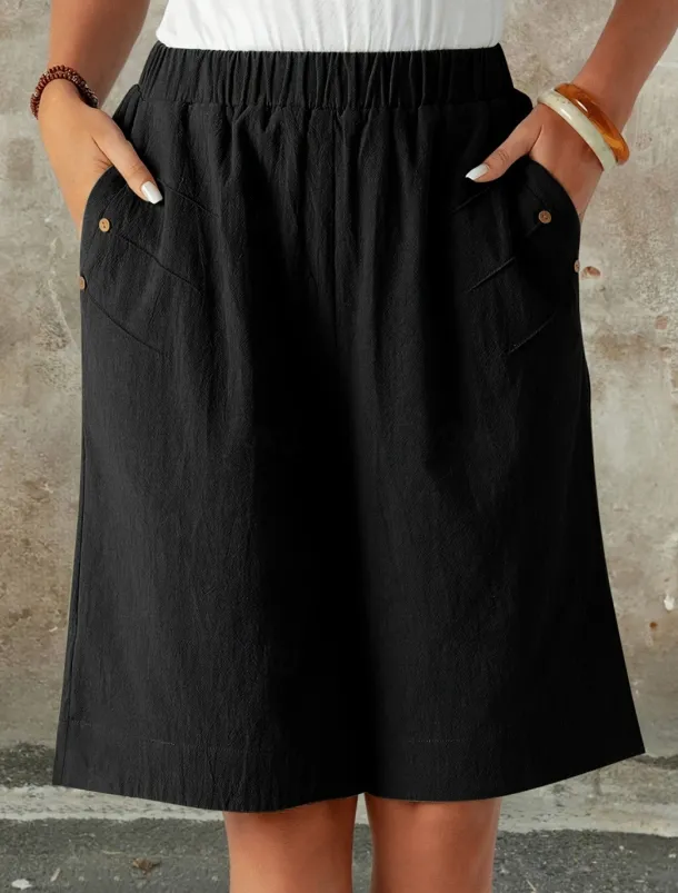 Women's Chinos Shorts Fashion Streetwear Basic Knee Length High Waist Plain Pocket Elastic Waistband Comfy Soft Comfortable Micro-elastic Outdoor Street Dark-Gray Navy Black White Summer Spring Loose