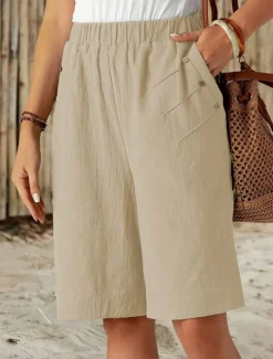 Women's Chinos Shorts Fashion Streetwear Basic Knee Length High Waist Plain Pocket Elastic Waistband Comfy Soft Comfortable Micro-elastic Outdoor Street Dark-Gray Navy Black White Summer Spring Loose