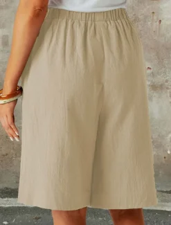 Women's Chinos Shorts Fashion Streetwear Basic Knee Length High Waist Plain Pocket Elastic Waistband Comfy Soft Comfortable Micro-elastic Outdoor Street Dark-Gray Navy Black White Summer Spring Loose