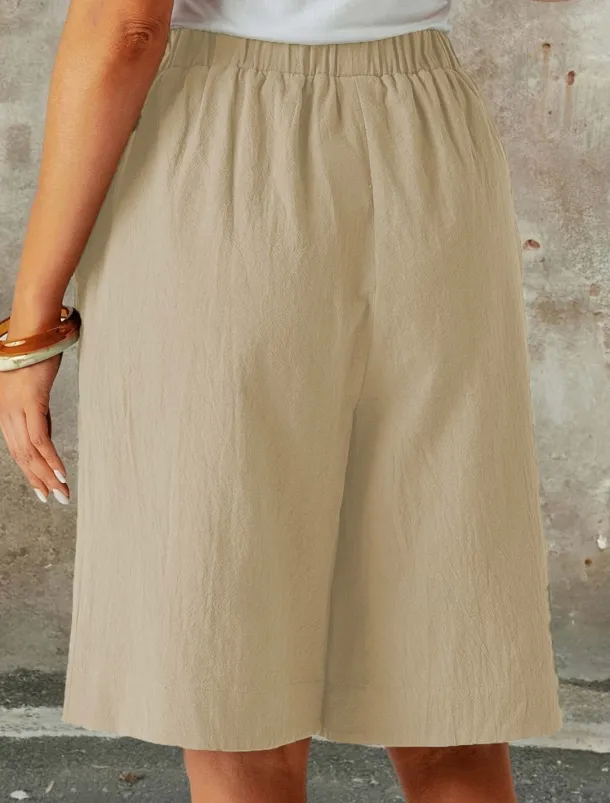 Women's Chinos Shorts Fashion Streetwear Basic Knee Length High Waist Plain Pocket Elastic Waistband Comfy Soft Comfortable Micro-elastic Outdoor Street Dark-Gray Navy Black White Summer Spring Loose