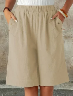 Women's Chinos Shorts Fashion Streetwear Basic Knee Length High Waist Plain Pocket Elastic Waistband Comfy Soft Comfortable Micro-elastic Outdoor Street Dark-Gray Navy Black White Summer Spring Loose