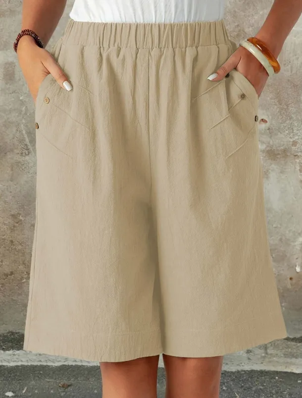 Women's Chinos Shorts Fashion Streetwear Basic Knee Length High Waist Plain Pocket Elastic Waistband Comfy Soft Comfortable Micro-elastic Outdoor Street Dark-Gray Navy Black White Summer Spring Loose