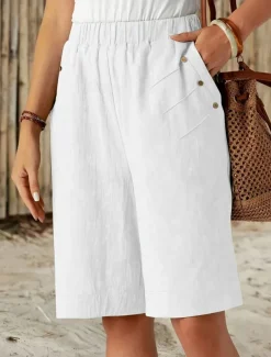 Women's Chinos Shorts Fashion Streetwear Basic Knee Length High Waist Plain Pocket Elastic Waistband Comfy Soft Comfortable Micro-elastic Outdoor Street Dark-Gray Navy Black White Summer Spring Loose