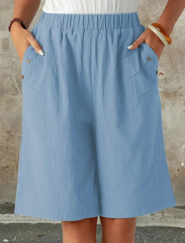 Women's Chinos Shorts Fashion Streetwear Basic Knee Length High Waist Plain Pocket Elastic Waistband Comfy Soft Comfortable Micro-elastic Outdoor Street Dark-Gray Navy Black White Summer Spring Loose