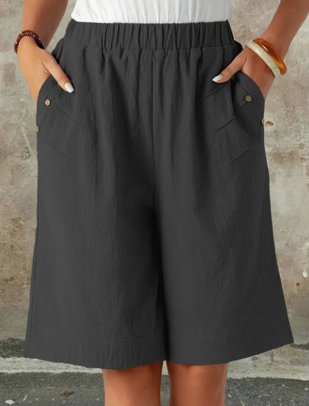 Women's Chinos Shorts Fashion Streetwear Basic Knee Length High Waist Plain Pocket Elastic Waistband Comfy Soft Comfortable Micro-elastic Outdoor Street Dark-Gray Navy Black White Summer Spring Loose