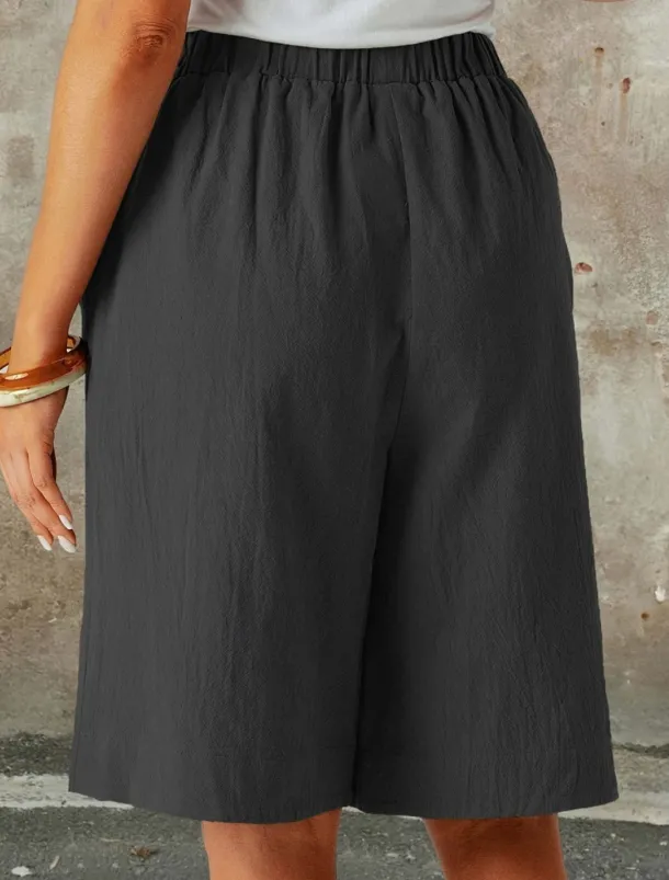 Women's Chinos Shorts Fashion Streetwear Basic Knee Length High Waist Plain Pocket Elastic Waistband Comfy Soft Comfortable Micro-elastic Outdoor Street Dark-Gray Navy Black White Summer Spring Loose