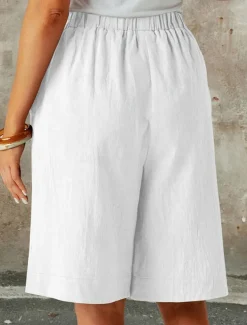 Women's Chinos Shorts Fashion Streetwear Basic Knee Length High Waist Plain Pocket Elastic Waistband Comfy Soft Comfortable Micro-elastic Outdoor Street Dark-Gray Navy Black White Summer Spring Loose