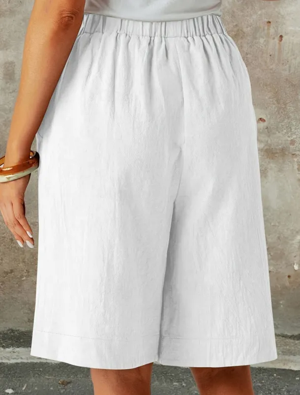 Women's Chinos Shorts Fashion Streetwear Basic Knee Length High Waist Plain Pocket Elastic Waistband Comfy Soft Comfortable Micro-elastic Outdoor Street Dark-Gray Navy Black White Summer Spring Loose