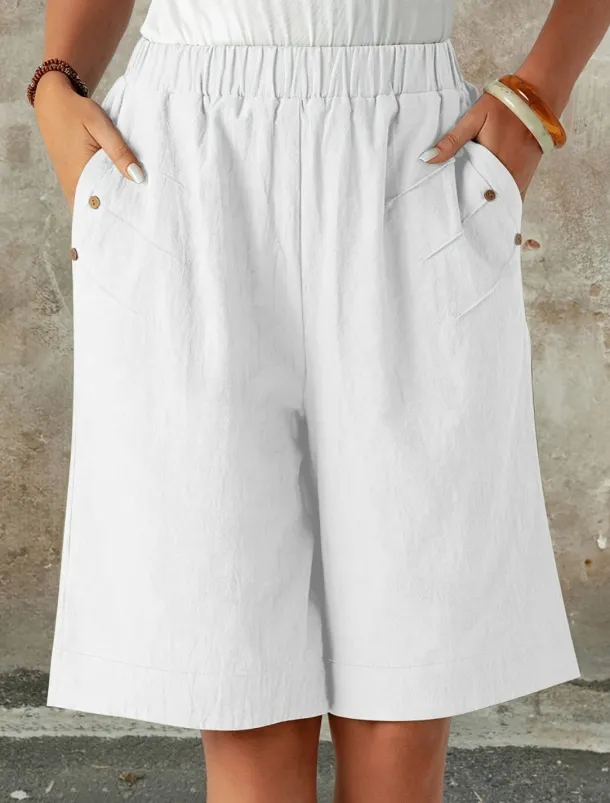 Women's Chinos Shorts Fashion Streetwear Basic Knee Length High Waist Plain Pocket Elastic Waistband Comfy Soft Comfortable Micro-elastic Outdoor Street Dark-Gray Navy Black White Summer Spring Loose