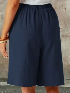 Women's Chinos Shorts Fashion Streetwear Basic Knee Length High Waist Plain Pocket Elastic Waistband Comfy Soft Comfortable Micro-elastic Outdoor Street Dark-Gray Navy Black White Summer Spring Loose