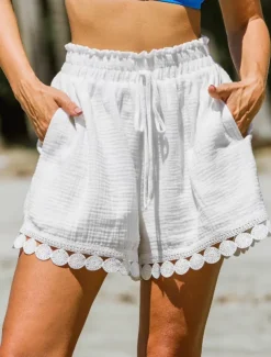 Women's Chinos Shorts Streetwear Ethnic Style Basic Short High Waist Plain Pocket Elastic Waistband Comfy Soft Comfortable Micro-elastic Outdoor Vacation Street Black White Pink Blue Summer Regular