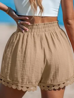 Women's Chinos Shorts Streetwear Ethnic Style Basic Short High Waist Plain Pocket Elastic Waistband Comfy Soft Comfortable Micro-elastic Outdoor Vacation Street Black White Pink Blue Summer Regular