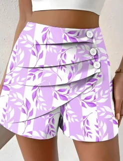 Women's Chinos Shorts Vacation Vintage Ethnic Style Short Medium Waist Pleated Vacation Street Daily Pinky Amethyst Robin's Egg Blue Green Summer Spring Regular Fit