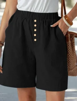 Women's Chinos Shorts Vacation Fashion Basic Short High Waist Plain Pocket Drawstring Comfort Outdoor Micro-elastic Vacation Street Daily Navy-blue Black Summer Spring Loose Fit