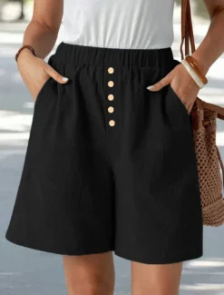 Women's Chinos Shorts Vacation Fashion Basic Short High Waist Plain Pocket Drawstring Comfort Outdoor Micro-elastic Vacation Street Daily Navy-blue Black Summer Spring Loose Fit