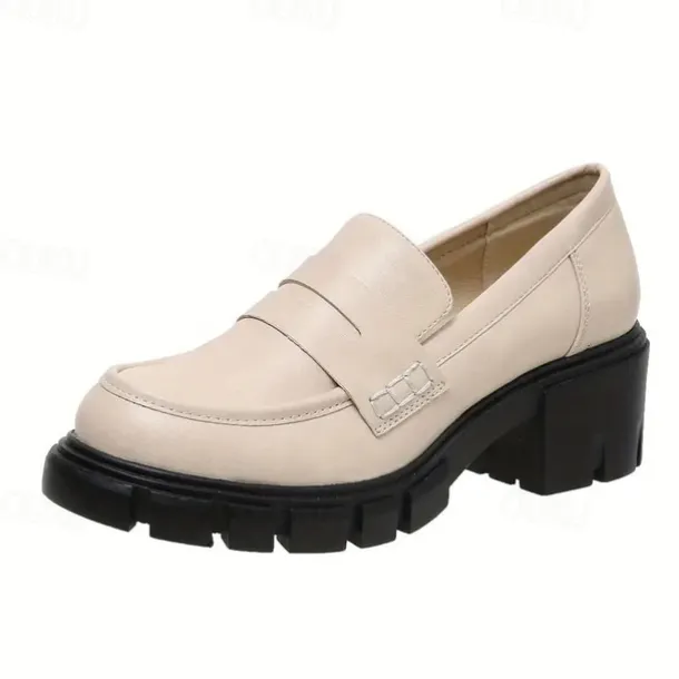 Women's Chunky Platform Loafers – Black Slip-On Round Toe Lug Sole Shoes for Casual & Office Wear