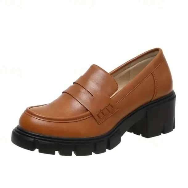 Women's Chunky Platform Loafers – Black Slip-On Round Toe Lug Sole Shoes for Casual & Office Wear