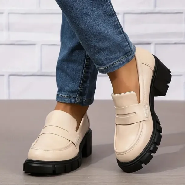 Women's Chunky Platform Loafers – Black Slip-On Round Toe Lug Sole Shoes for Casual & Office Wear