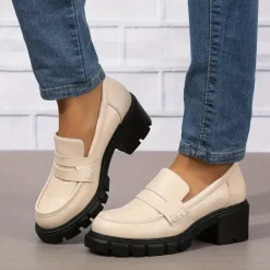 Women's Chunky Platform Loafers – Black Slip-On Round Toe Lug Sole Shoes for Casual & Office Wear