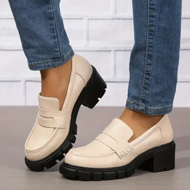 Women's Chunky Platform Loafers – Black Slip-On Round Toe Lug Sole Shoes for Casual & Office Wear