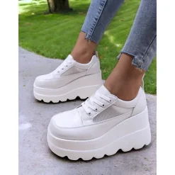 Women's Chunky Platform Sneakers – Lace-Up Wedge Shoes for Casual Wear, Street Fashion & Party Outfits