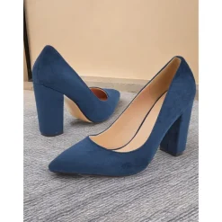 Women's Classic Suede Pointed Toe High Heels | Block Heel Pumps for Work & Parties