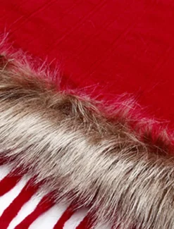 Women's Cloak / Capes Outdoor Street Daily Wear Fall Winter Regular Coat Regular Fit Thermal Warm Breathable Stylish Casual Jacket Long Sleeve Plain Tassel Fringe Faux Fur Trim Red Apricot Coffee