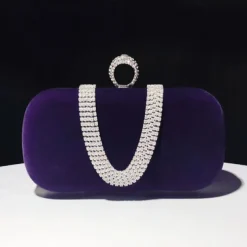 Women's Clutch Evening Bag Wristlet Clutch Bags Velvet Party Valentine's Day Bridal Shower Rhinestone Crystals Chain Large Capacity Lightweight Durable Solid Color Black Red Blue